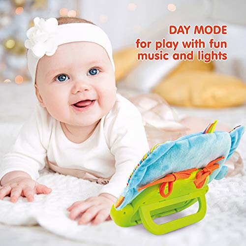 Baby Tummy Time Mirror for Floor, Crib, Play Gym & Stroller - Soft Elephant Baby Mirror w/Hidden Characters – Daytime Play & Nighttime Lullaby Modes – 0+ Months