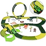 Dinosaur Toys 232 PCs Race Tracks, Create A Dinosaur World Road Race, Flexible Track Playset with a Race Car and 6 Toy Dinosaurs