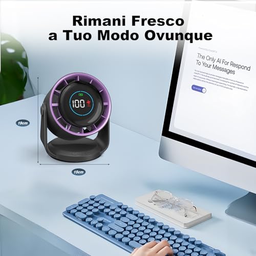Quiet, Powerful and Adjustable Table Fan | LED Display, 11 Speed, 5400 mAh | Wall Fan Variable Tilt 105° for Room, Living Room, Kitchen, Desk, Camping
