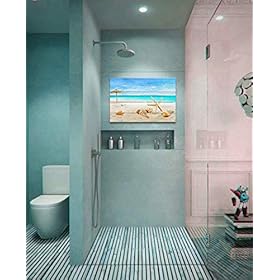 ArtHome520 Blue Sea Ocean Beach Canvas Print Wood Backgroud Wall Art Home Decor Starfish Shell Picture Bathroom Artwork… 51pckd0FohL