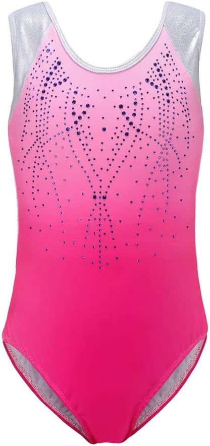 Fushkong 5-14 Years Girls Dance Gymnastics Leotard, Shiny Diamond Ballet Practice Outfit