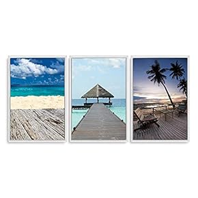 Framed Canvas Wall Art - Romantic Beach - Canvas Prints Home Artwork Decoration for Living Room,Bedroom - 16"x24"x3 Panels