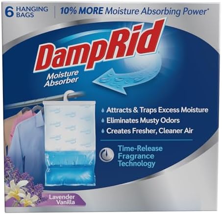 DampRid Lavender Vanilla Hanging Moisture Absorber, 15.4 oz., 6 Pack - Eliminates Musty Odors for Fresher, Cleaner Air, Ideal Moisture Absorbers for Closet, 10% More Moisture Absorbing Power*