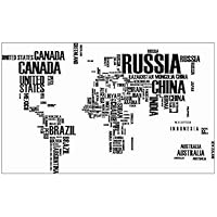 KiKi Monkey World Map in Country Names Vinyl Wall Decal for Living Room Decor