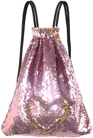 Wildest Candy Shiny Mermaid Reversible Sequin Bag Drawstring Backpack for Girls (Pink/Gold)