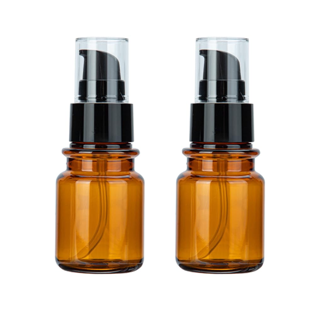 MZUU 2PCS 80ML/2.7OZ Empty Refillable Plastic Amber Pump Bottles with Pump Vial Cosmetic Cleansing Oil Emulsion Essence Cream Lotion Essential Oil Pump Dispenser Vial Containers