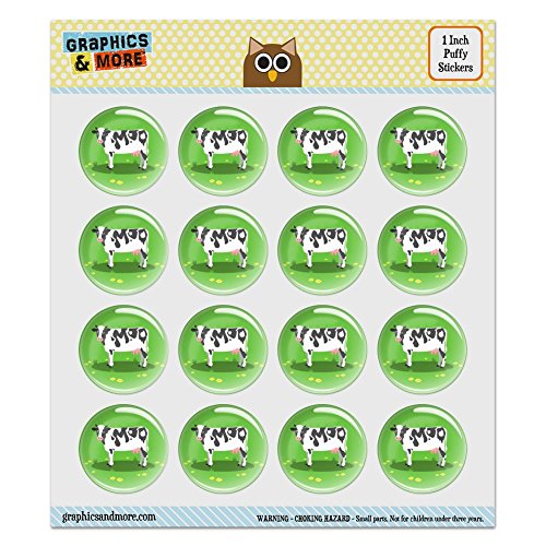 Dairy Cow In Field with Flowers 1.0" Puffy Bubble Dome Scrapbooking Crafting Sticker Set