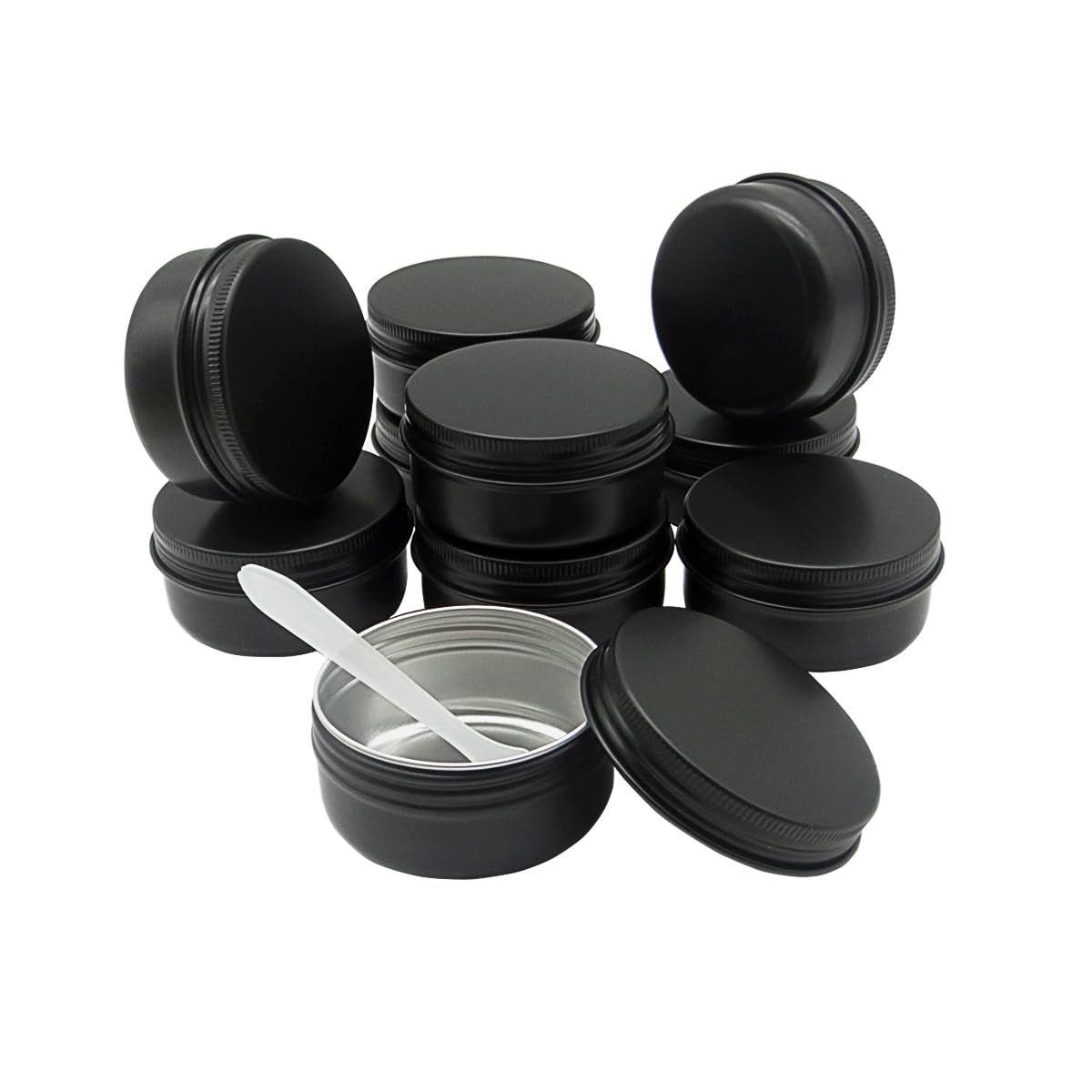 Wopanxye 10pack 50ml Aluminum Tin, 50 Gram Black Container Leak Proof Cosmetic Jars, 50g Small Makeup Containers Round Screw Lids for Cosmetic, Salves, Lip Balms, Toner, Cream, Candle, Tea, Beads, Wax
