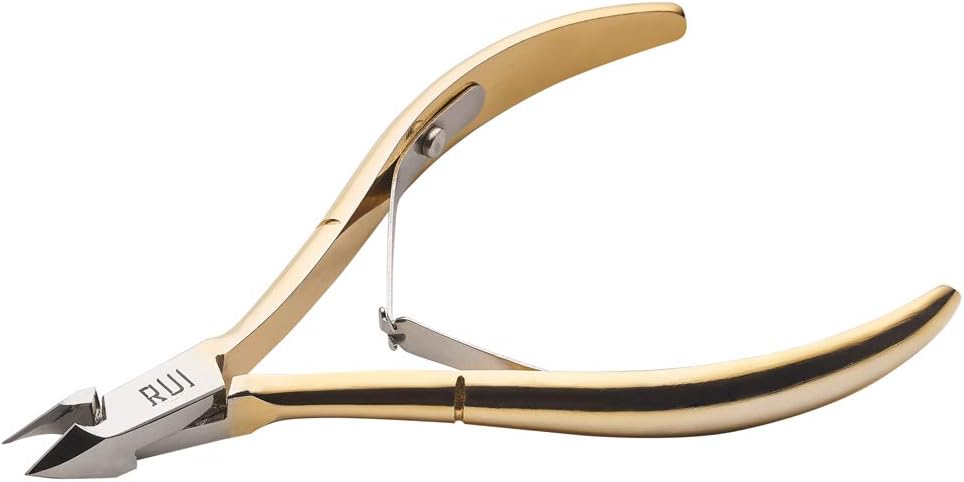 Rui Smiths Professional Cuticle Nippers, Gold-Plated Carbon Steel, French Handle, Double Spring, 6mm Jaw (Full Jaw)