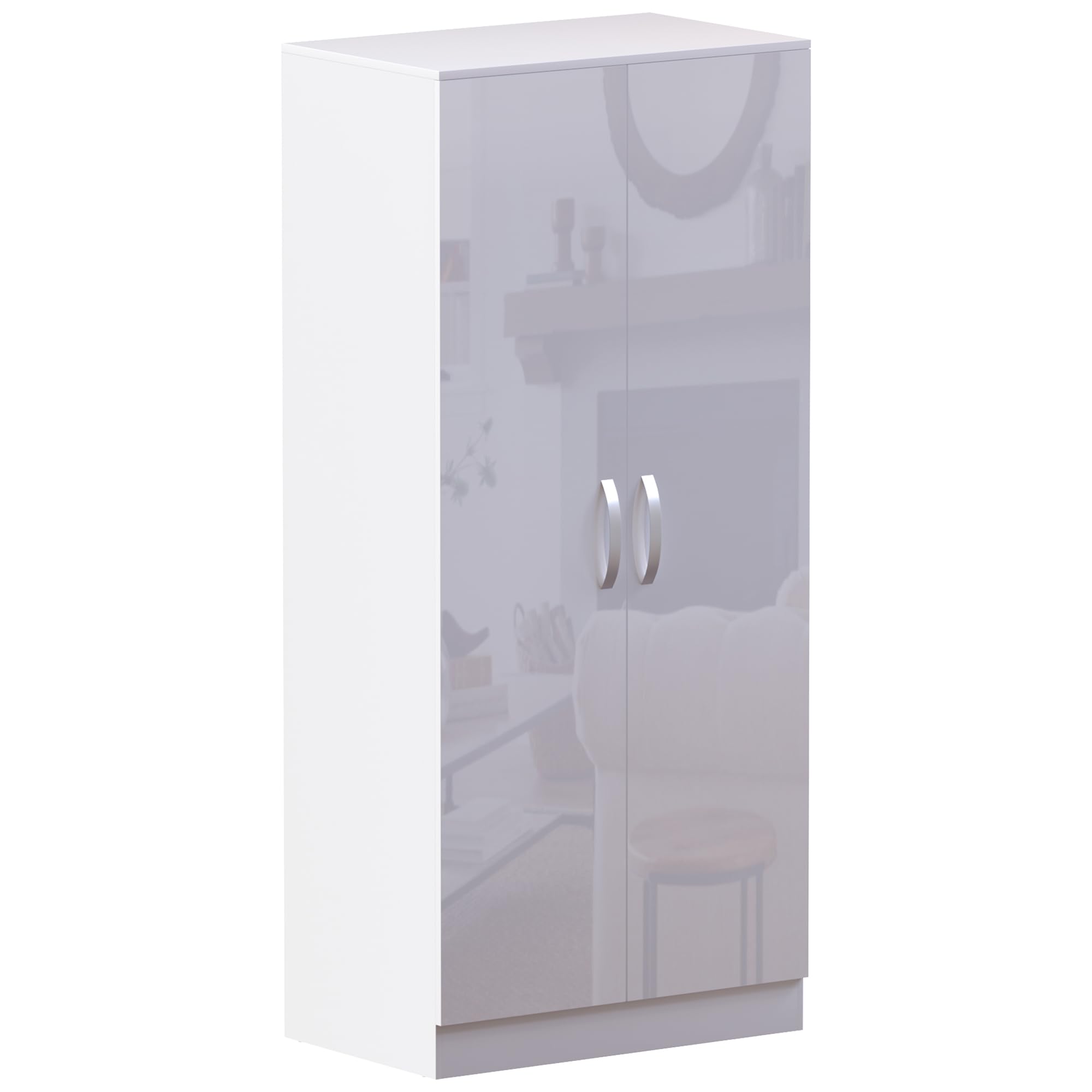 Vida Designs 2 Door Wardrobe, High Gloss, White, 47 cm D x 76 cm W x 170 cm H