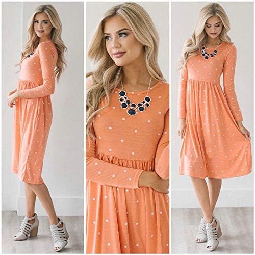 Aredc Polka Dot Dress 19 Ladies Long Sleeve Dresses Casual O Neck Elegant Dress Women Vintage Dot Print Dress With Pockets S Xl Xl Orange Buy Online At Best Price In Uae Amazon Ae