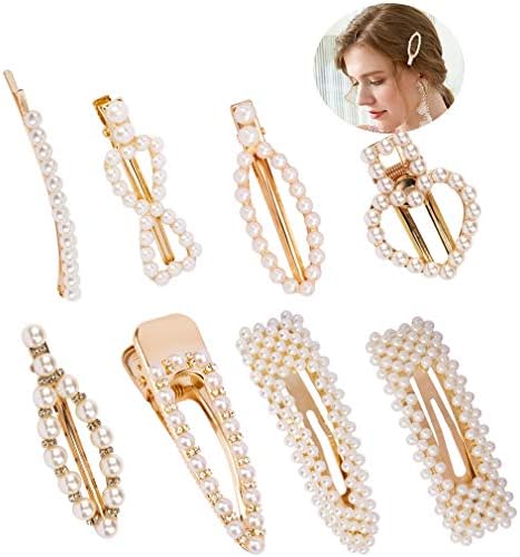 Ondder 8 Pcs Pearl Hair Clips for Women - Wedding Hair Accessories for Women Hair Barrettes for Women, Small Hair Clips for Birthday Gifts Styling Tools Accessories Snap Hair Clips for Hair Pins Claw