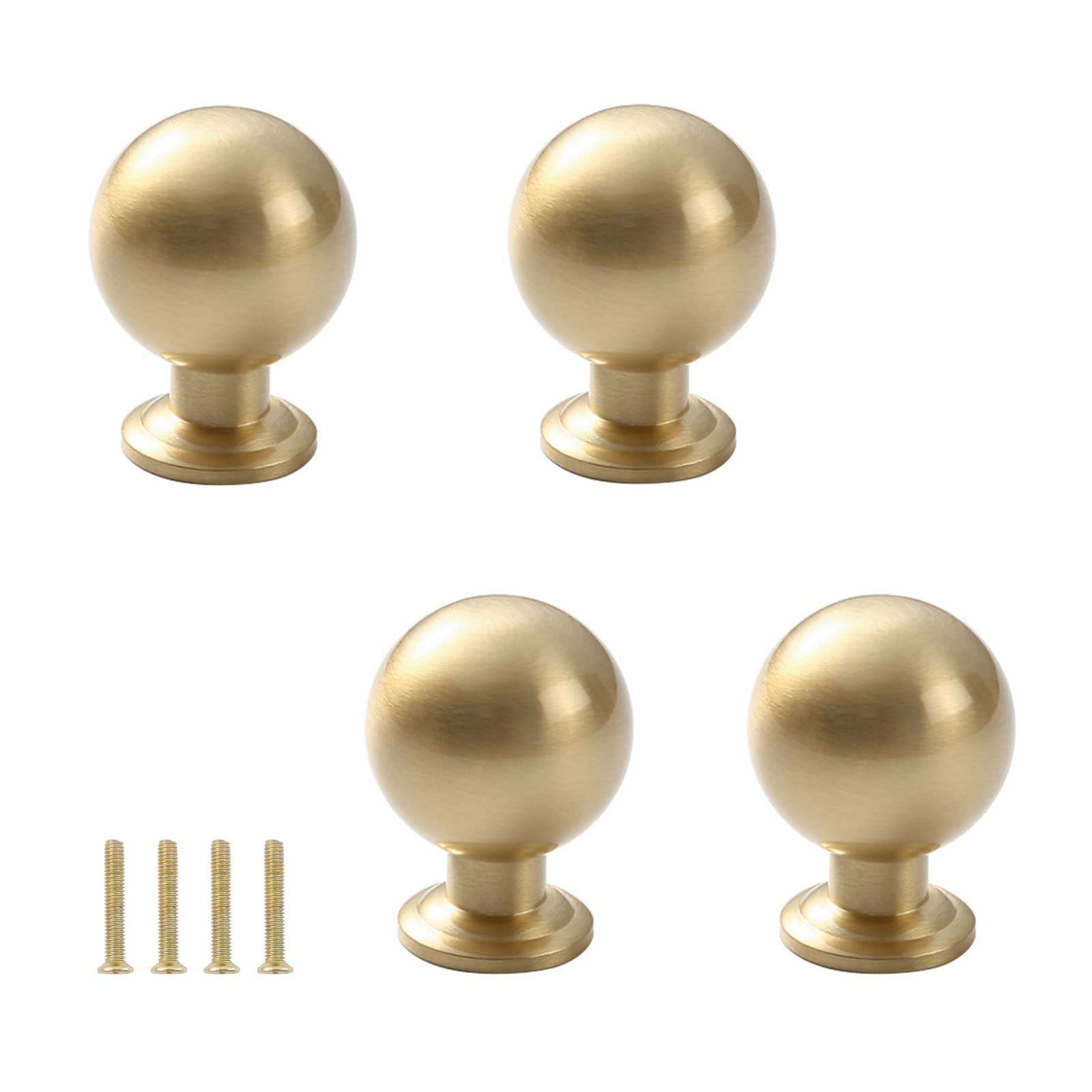 MOROBOR Solid Spherical Single Hole Handles,4pcs Round Brass Handle,Gold Drawer Knobs,Spherical Cabinet Cupboard Door Knob for Dresser Drawers Kitchen Cabinet