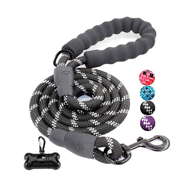 JBYAMUK-5-FT-Strong-Dog-Lead-with-Comfortable-Padded-Handle-and-Highly-Reflective-Threads-for-Small-Medium-and-Large-Dogs-5-FT-Black JBYAMUK 5 FT Strong Dog Lead with Comfortable Padded Handle and Highly Reflective Threads for Small, Medium and Large…