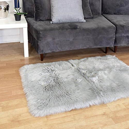 LA Shag Shaggy Rectangular Large Fluffy Plush Fuzzy Solid Furry Floor Soft Pile Scatter Solid Plush 8-Feet-by-10-Feet Polyester Made Area Rug Carpet Rug Silver Color