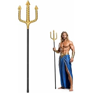 Trident Prop, Costume Trident and Trident Spear for Greek Mythology Cosplay, Adjustable 58.6 Inch Metal Trident Staff with Pl