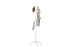 Azaeahom Coat Rack Freestanding with 8 Hooks 3 Adjustable Height Coat Racks Stand Clothing Hanger Stand Wooden Coat Tree Easy Assembly for Entryway, Bedroom, Hallway, Dormitory,Office White