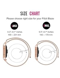 correa accesorio Oitom Fit Blaze, S (5.5 6.7 in), L (6.3 9.1) marco+malla con cierre tipo milanese de acero inoxidable para reloj Fitness Smart Fitbit Blaze de dos tamaños, disponible en 8 colores, oro rosa, (Rose Gold Small)