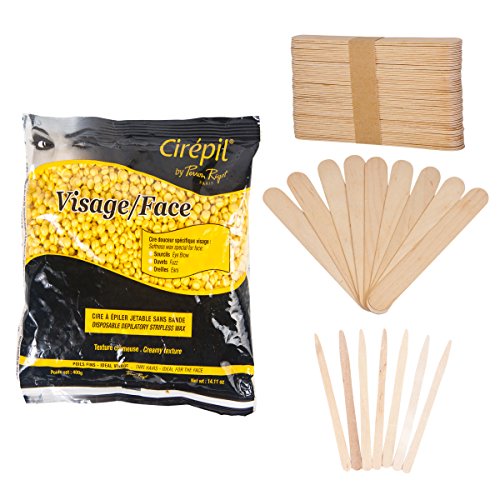 Cirepil Visage Face Wax (14 oz) Kit, Includes 100 X-Small and 60 Large Applicator Sticks …