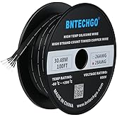 BNTECHGO 28 Gauge Silicone Ribbon Cable Flexible 6P Black 100 ft Flat Cable 28 AWG Stranded Tinned Copper Wire