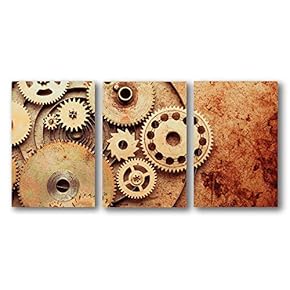 3 Piece Canvas Wall Art for Living Room Bedroom Home Artwork Mechanical Gear Paintings Ready to Hang - 16"x24" x 3 Panels