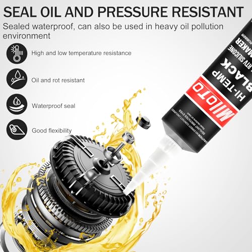 Miioto Engine Seal Paste, High Temperature Silicone, Black Silicone Seal | Automotive Engine Mechanical Seals, Heat Resistance Range -80°F to 650°F -85g (Black)