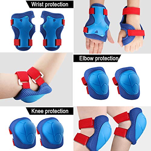 Kids/Youth Knee Pad Elbow Pads Guards Wrist Guards Protective Gear Set for Rollerblade Roller Skates Cycling BMX Bike Skateboard gs Scooter Riding Sports,Toddler for Multi-Sports(Age3-7) BlueRed
