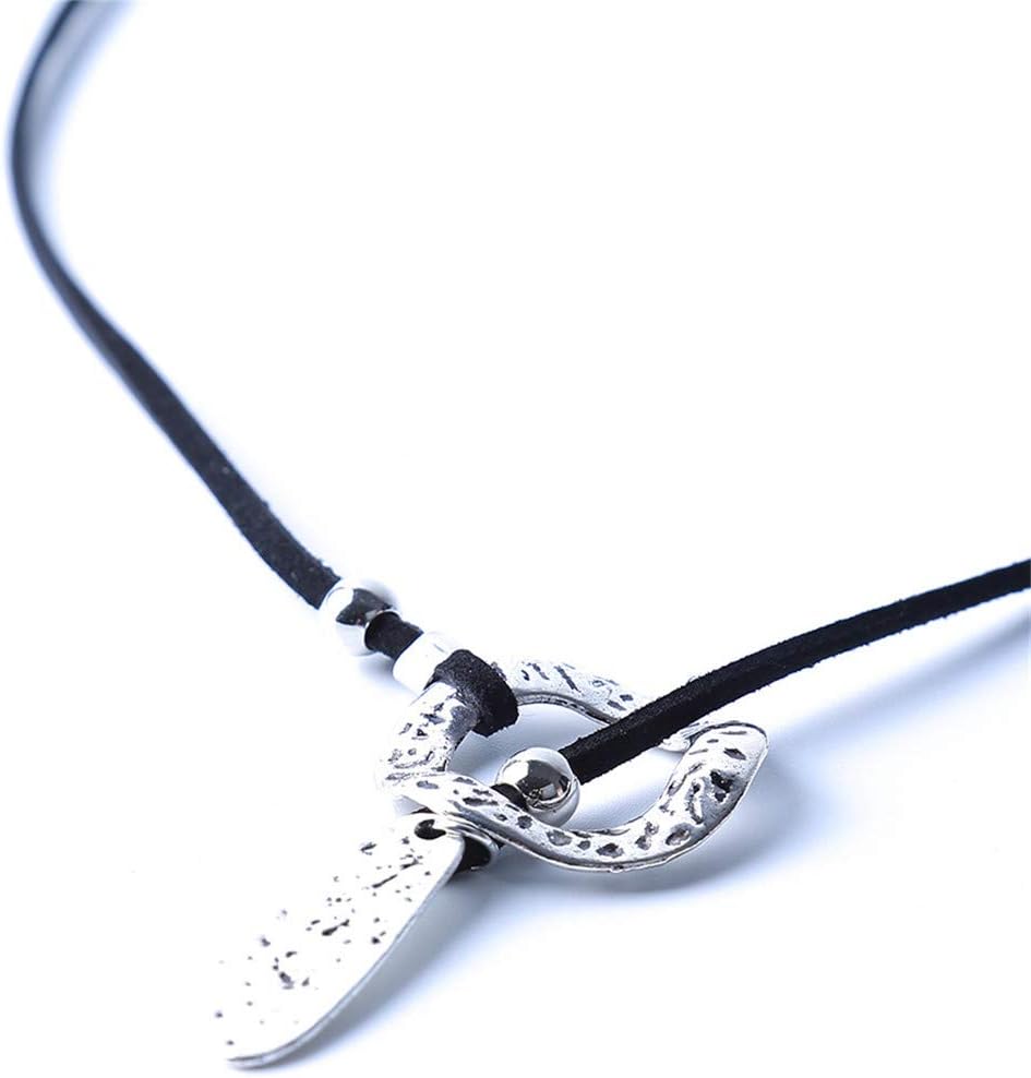 Fashion Leather Roop Necklace for Men Women Alloy Unisex Irregular Ring Pendant Vintage Adjustable Leather Cord Necklace Chain