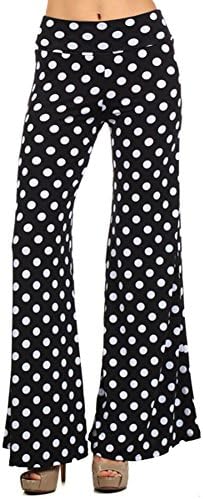 Fashiondio Women's Wide Leg Palazzo Pants Solid and Prints (S, POLKA BLACK)