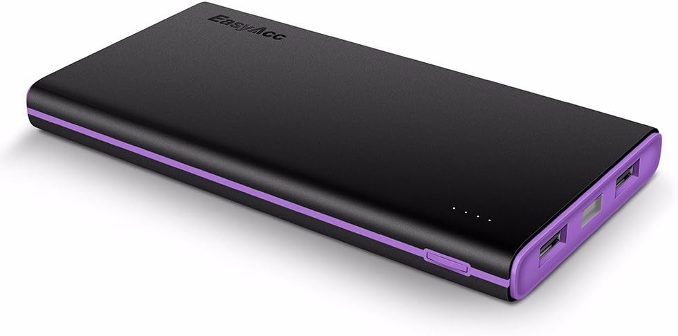 EasyAcc 2nd Gen 10000mAh Power Bank Brilliant External Battery Pack (2.4A Smart Output) Portable Charger for iPhone Samsung HTC Smartphones Tablets -Black and Purple
