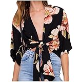 Abetteric Women's Fashion Strappy Flower Printed Cami Blouse Black Small