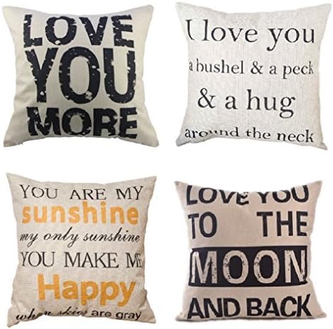 LGNL 4PCS Cotton Linen Square Decorative Throw Pillow Case Cushion Cover 18" x 18" Love Series