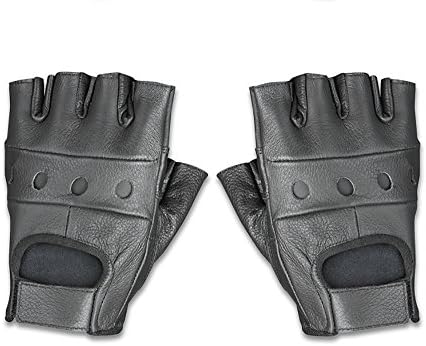 SH217 Men's Black Leather and Mesh Fingerless Gloves