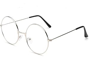 TRIXES Round Glasses Unisex Silver - Beatles Retro Sixties Style Clear Lens Glasses - Round Wire Costume Geek Glasses Accesso