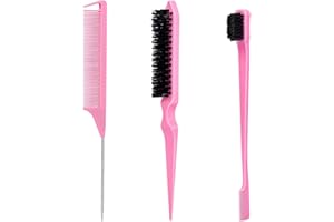 SAMNYTE Pink Slick Back Hair Brush - Rat Tail Comb for Hair Parting, Teasing Comb for Enhancing Volume and Fullness, Edge Brush for Controlling Flyaways