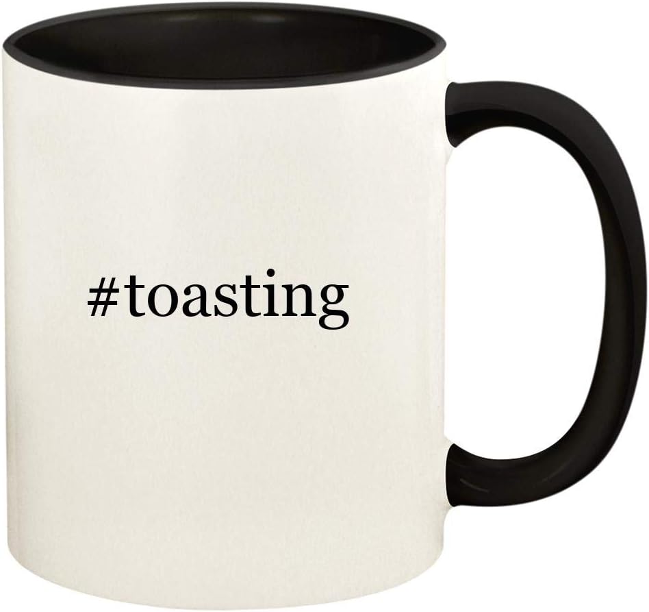 #toasting - 11oz Hashtag Ceramic Colored Handle and Inside Coffee Mug Cup, Black