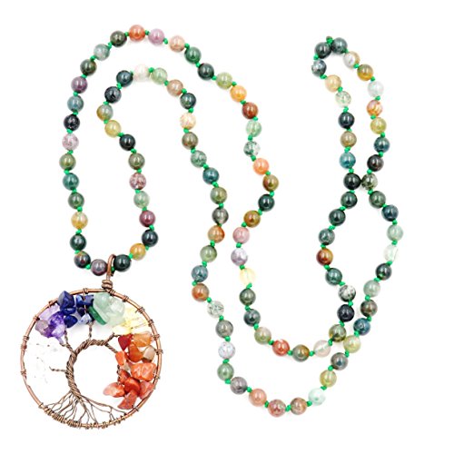 Gemstone Mala Beads Necklace, 108 Buddhist prayer beads necklace, Hand Knotted necklace (Indian Agate)