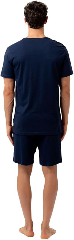 Pigiama Uomo Cotone 100%, Set Maglietta e Pantaloni Corti Uomo, Morbido e Confortevole, Blu, Taglie M