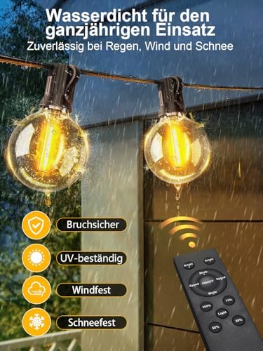 Lichterkette Outdoor 30m, G40 LED Lichterkette Außen Strom