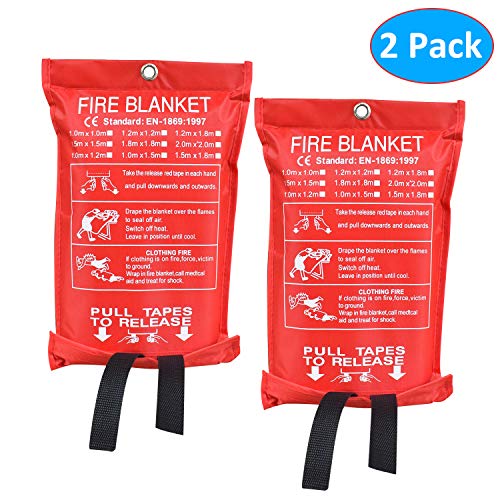 Aaaspark 2 Pack Fire Blanket Fiberglass Fire Emergency Blanket Suppression Blanket Flame Retardant Blanket Emergency Survival Safety Cover for Kitchen,Camping,Fireplace,Grill,Car,RV,Boat(39″X39″)