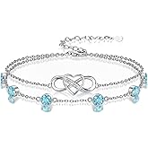 Prismata Infinity Birthstone Charm Link Bracelet 925 Sterling Silver Adjustable 12 Months Birthstone Infinity Bracelet Birthday Jewelry Gifts for Women Mom Her,with 7"+2" chain