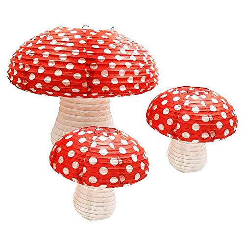 3Pcs Large Mushroom Paper Lanterns for Jungle