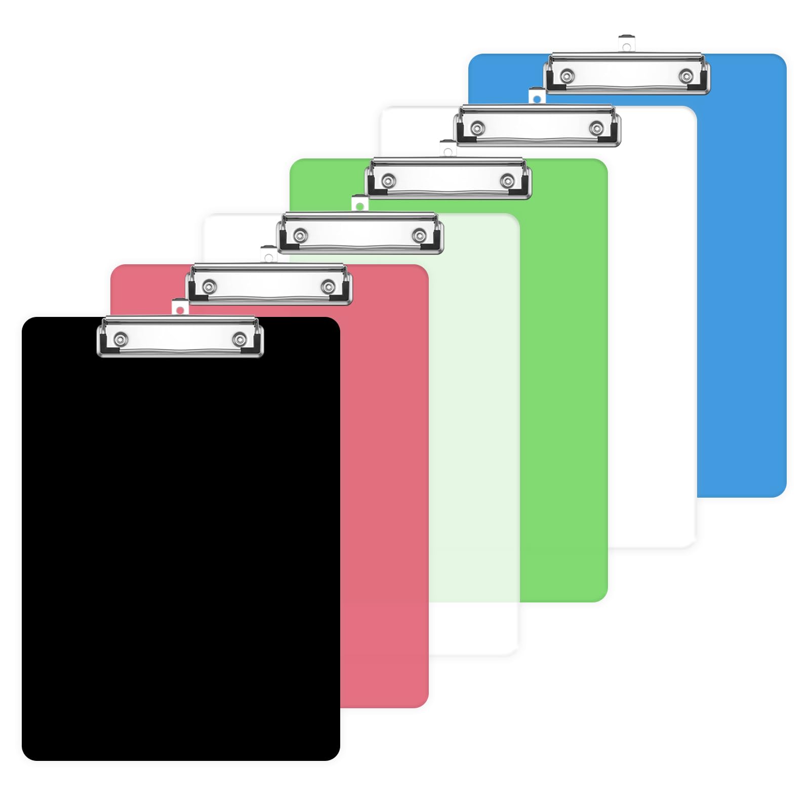 XHDA Plastic Clipboard A4 Pack of 6, Multicolour A4 Clipboard with Hanging Hole and Metal Clip for Office, Work, Classroom, Business