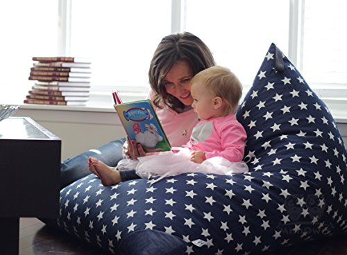 MiniOwls TOY STORAGE BEAN BAG - fits 200L/52 gal - Stuffed Animal Organizer in NAVY with white stars - Soft & Comfy Cover that Creates Cozy Lounger Bed – (Also comes in SMALL & GRAY)