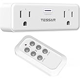 TESSAN Remote Control Outlet Plug, Wireless Light Switch with 2 Independent Sockets, ON/Off Remote Outlet Switch for Indoor Lights, Lamps, Fans, Home Small Appliances, 100 Ft Range,1875W