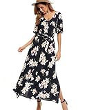 Beyove Women's Bohemian Dress Split Tie-Waist Vintage Print Floral Boho Maxi Dress