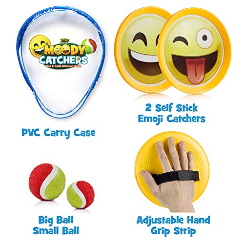 Emoji Toss & Catch Ball Game | 2 Disc Paddles, 2 Balls (One Big & One Small) & PVC Carry Bag Idea with Stunning Packaging | Safe, Durable & Family Friendly Game Set