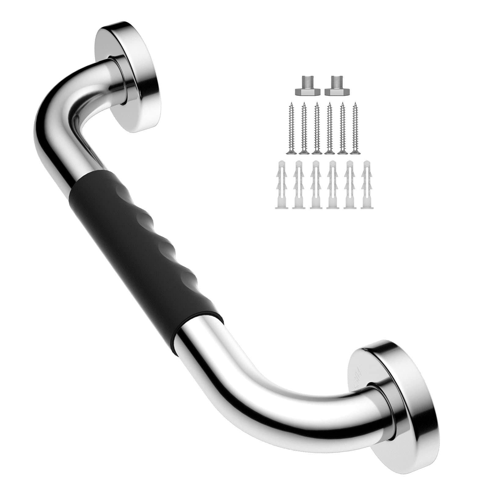 Photo 1 of 12 Inch Anti-Slip Shower Grab Bars w/Rubber Grip - 1" Diameter, iMomwee Chrome SUS304 Stainless Steel Bathroom Grab Bar Handle, Safety Balance Handrail for Wall, Handicap Elderly Assist Bath Handle