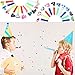 NUOLUX Birthday Party Decorations Kit - Paper Cone Hats with Pom Poms Party Blowouts Balloons Hanging Paper Honeycomb Flower Balls Heart Shaped Cake Toppers