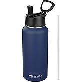 YEBTS Life Insulated Water Bottle With Straw,32 oz Vacuum Insulated Stainless Steel Sports Water Flask,Keeps Cold and Hot,Metal Water Bottle Wide Mouth for Gym Travel Camping (Nave blue)